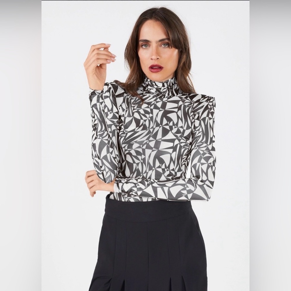 BNWT BCBG MaxAzria Turtleneck (Black/white/sheer/shoulder pads)
